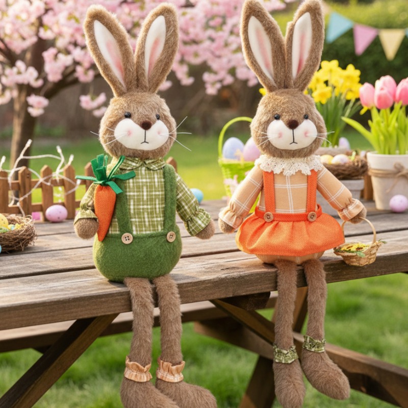 Creative Handmade Bunny Figurine Unique Fabric Rabbit Ornament for Mantel Shelf Home Accent Gift