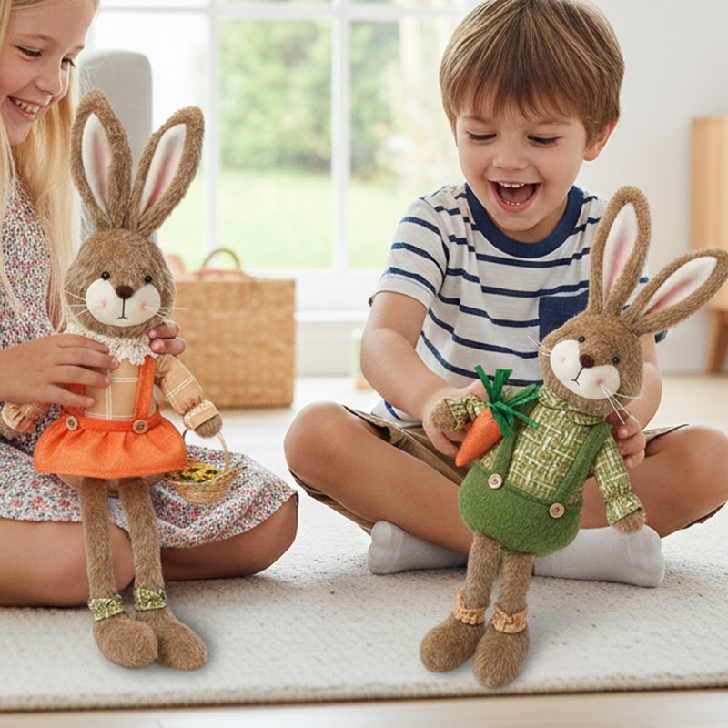 Creative Handmade Bunny Figurine Unique Fabric Rabbit Ornament for Mantel Shelf Home Accent Gift