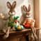 Creative Handmade Bunny Figurine Unique Fabric Rabbit Ornament for Mantel Shelf Home Accent Gift