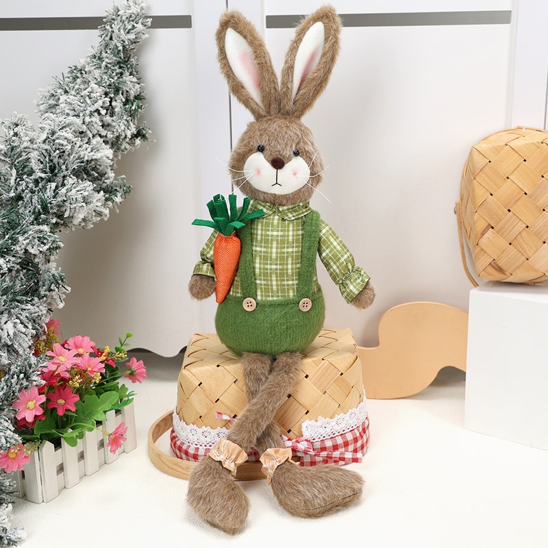 Creative Handmade Bunny Figurine Unique Fabric Rabbit Ornament for Mantel Shelf Home Accent Gift