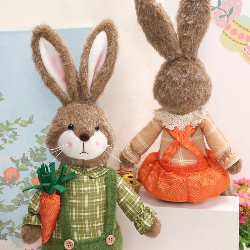 Creative Handmade Bunny Figurine Unique Fabric Rabbit Ornament for Mantel Shelf Home Accent Gift