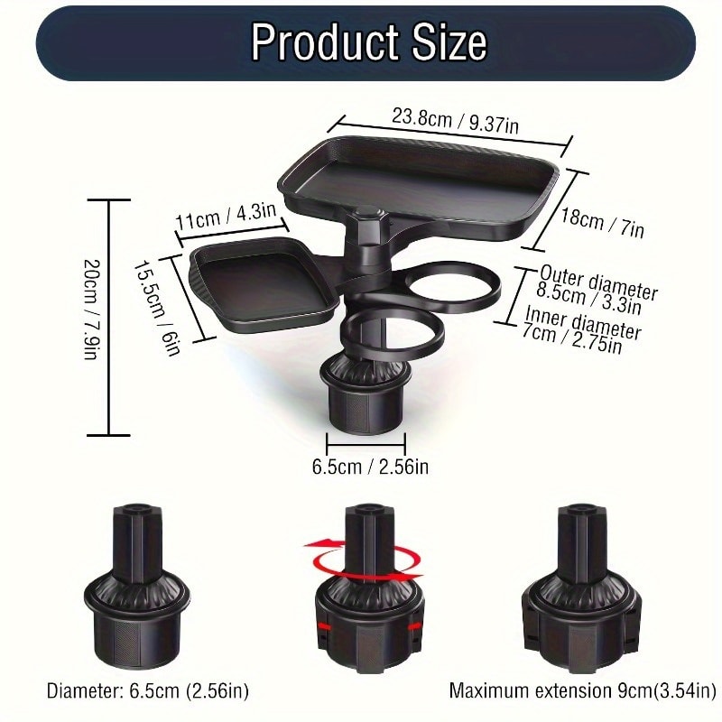 Sturdy Base Detachable Car Cup Holder Tray With Expandable Food Table For Long Road Trips 5