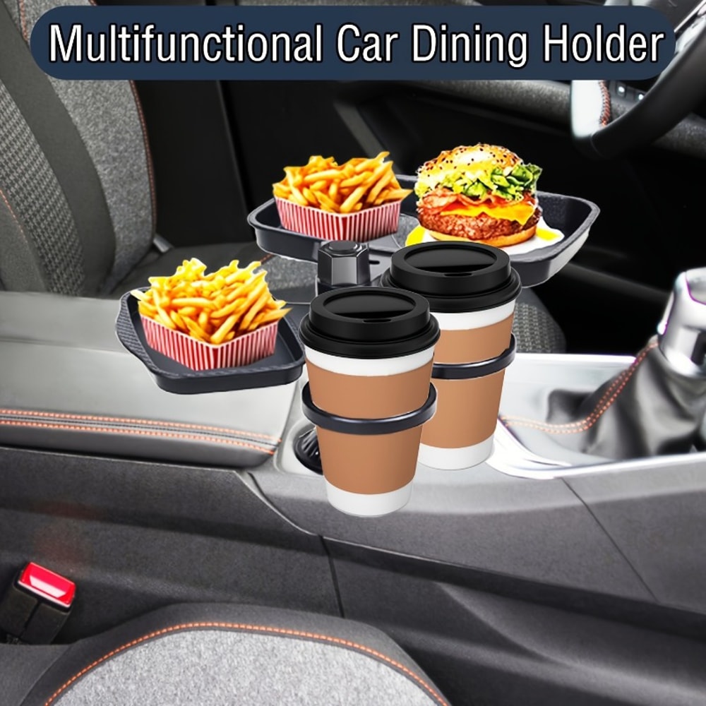 Sturdy Base Detachable Car Cup Holder Tray With Expandable Food Table For Long Road Trips 4