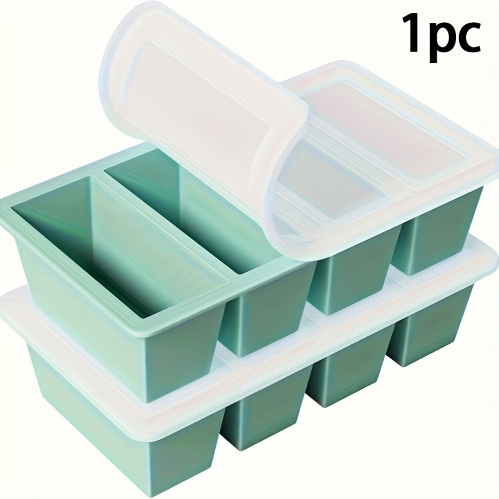 1pc Silicone Freezer Tray With Lid Durable Kitchen Storage For Soup Broth Sauces Stackable Food 1