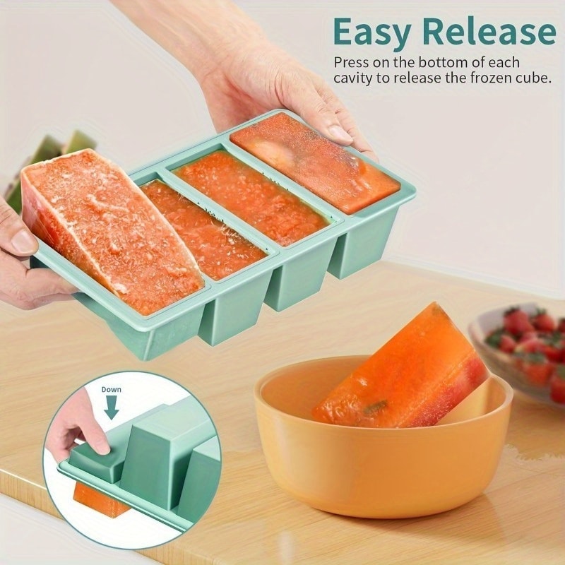 1pc Silicone Freezer Tray With Lid Durable Kitchen Storage For Soup Broth Sauces Stackable Food 4