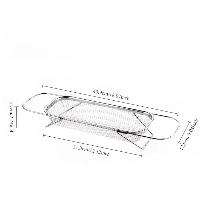 Over Sink Stainless Steel Colander Telescopic Handle Metal Mesh Strainer Basket For Fruits And Vege 5