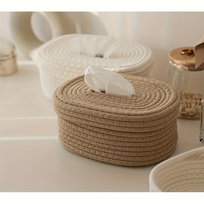 Stylish HandWoven Fabric Tissue Box Holder Washable Multifunctional Storage Lightweight For Face To 0