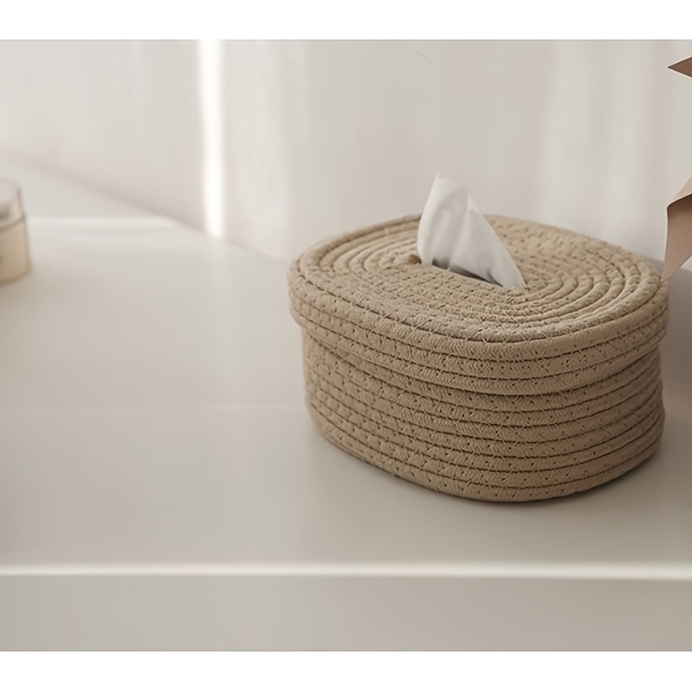 Stylish HandWoven Fabric Tissue Box Holder Washable Multifunctional Storage Lightweight For Face To 1