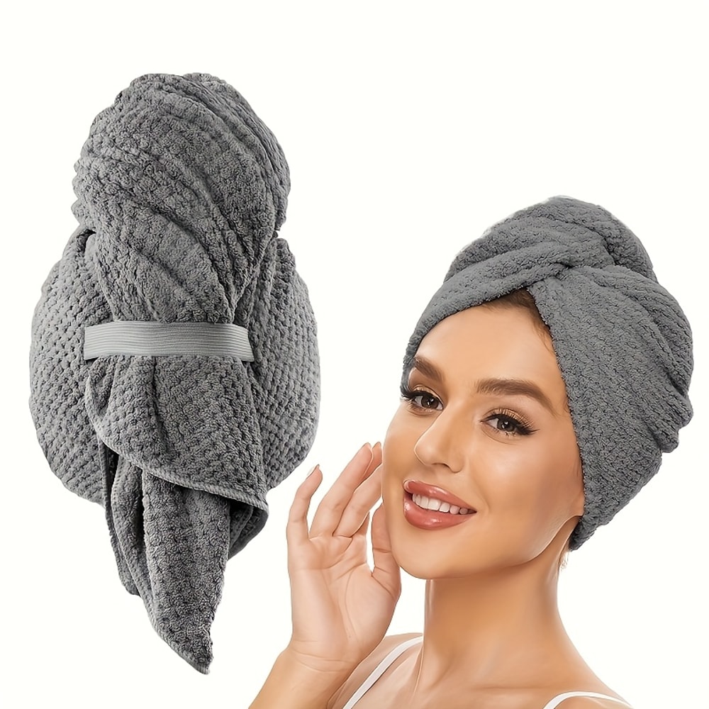 Ultra Absorbent Extra Large Microfiber Hair Towel Wrap With Elastic Band Quick Dry Soft Hair Turban 1
