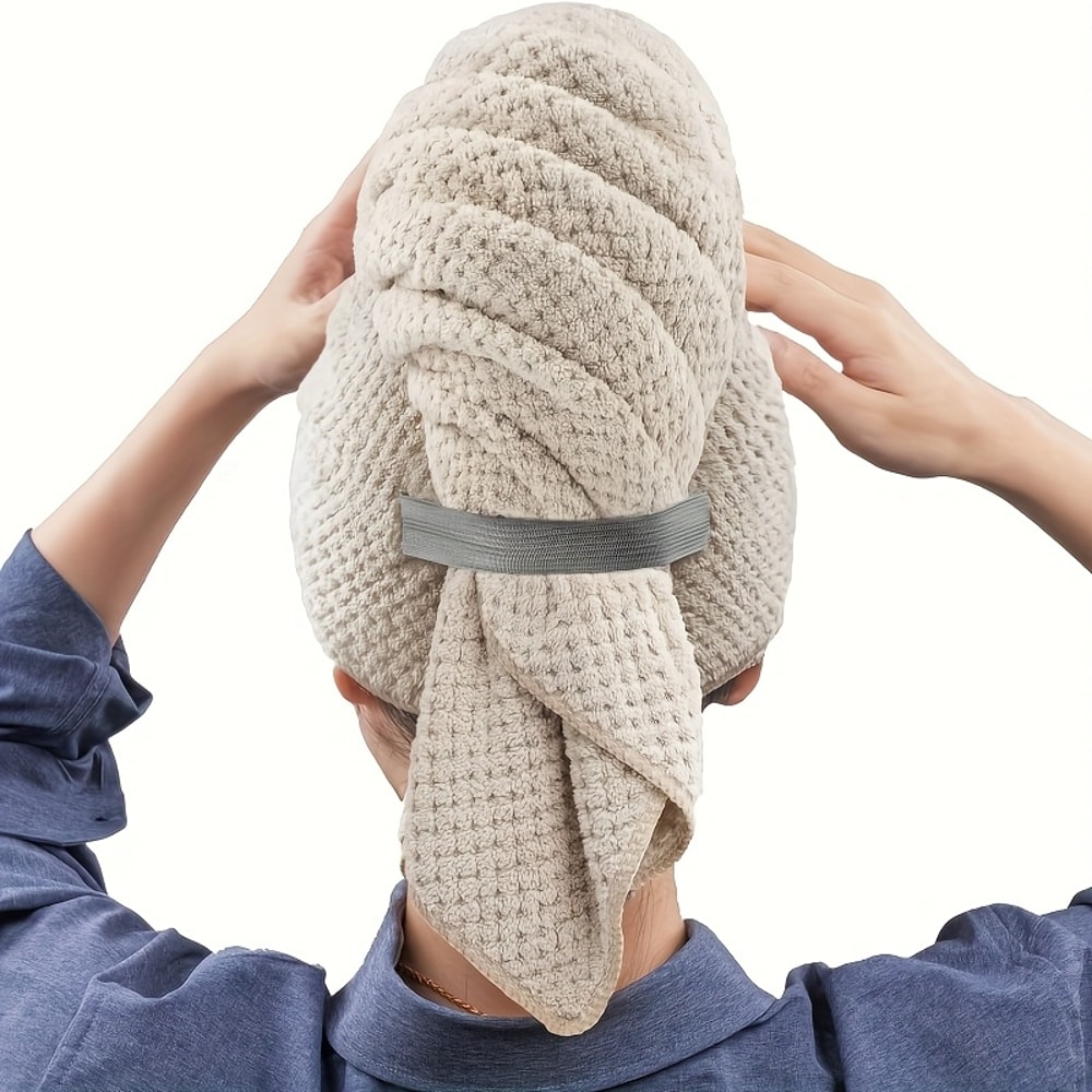 Ultra Absorbent Extra Large Microfiber Hair Towel Wrap With Elastic Band Quick Dry Soft Hair Turban 4