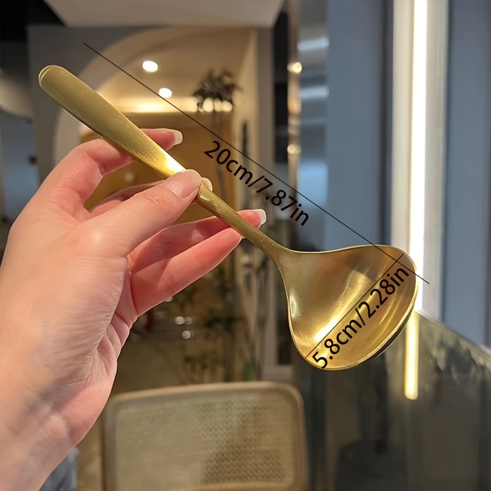 Elegant Golden Stainless Steel Large Spoons With Long Handles For Soup Hot Pot Porridge 4