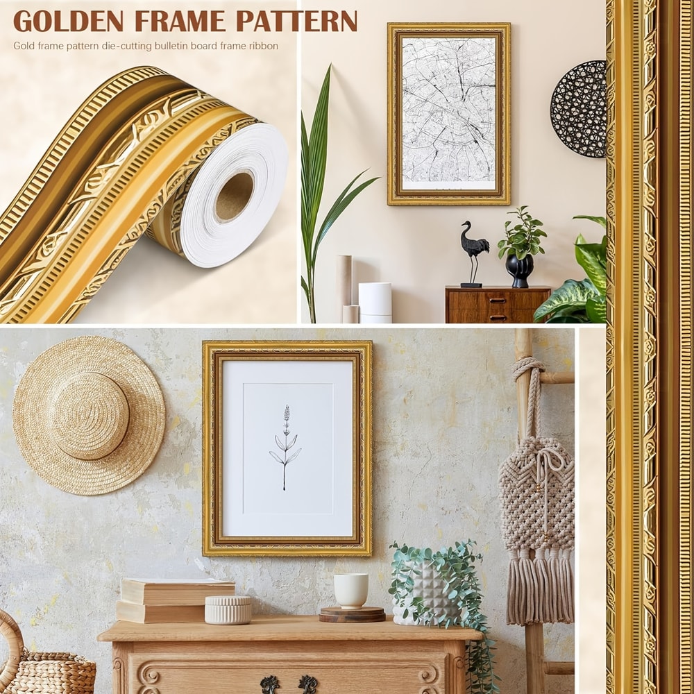 Gold Photo Frame DIY Poster Border Stickers Fashion SelfAdhesive Border Decorative Sticker 1
