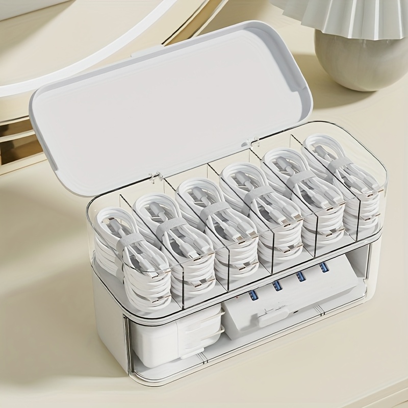 Compact Transparent Desktop Cable Organizer Box With Lid Cord Charger Storage Solution No Power Nee 3