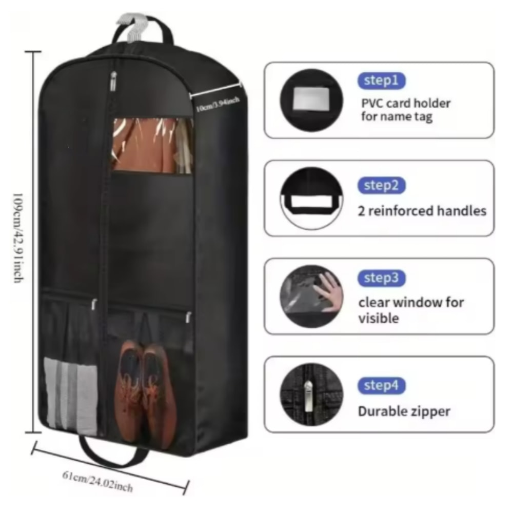 Travel Suit Bag with Zipper Closure – Hanging Clothes Storage Organizer for Shirts, Coats & Dresses