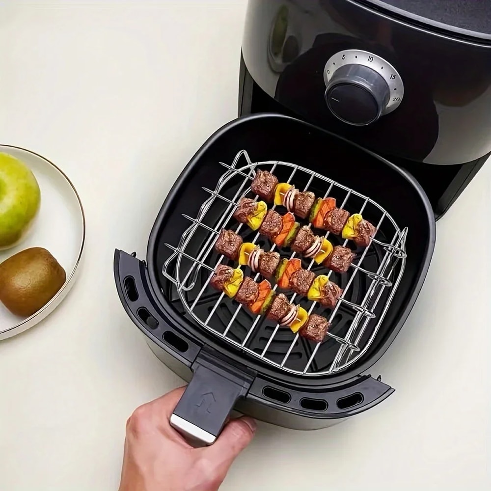 Air Fryer Square Grill Set With Barbecue Skewers Cooking Rack Stainless Steel Air Fryer Accessori 1