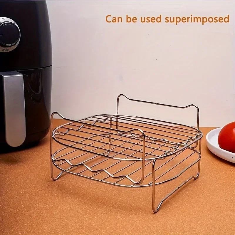 Air Fryer Square Grill Set With Barbecue Skewers Cooking Rack Stainless Steel Air Fryer Accessori 2