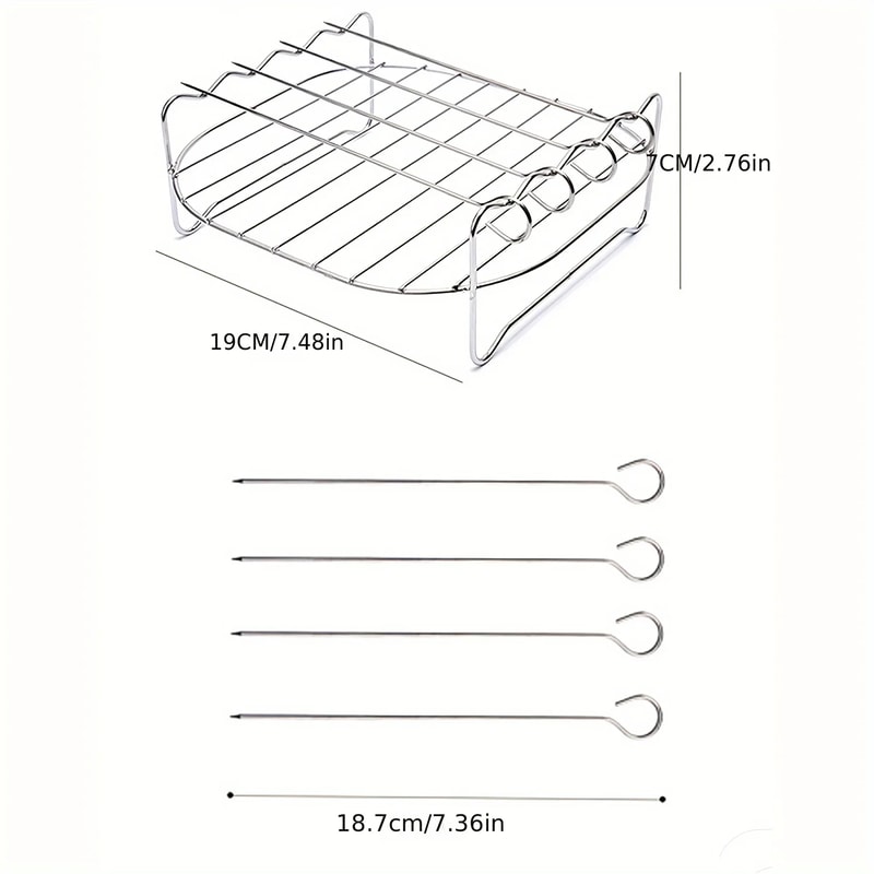 Air Fryer Square Grill Set With Barbecue Skewers Cooking Rack Stainless Steel Air Fryer Accessori 5