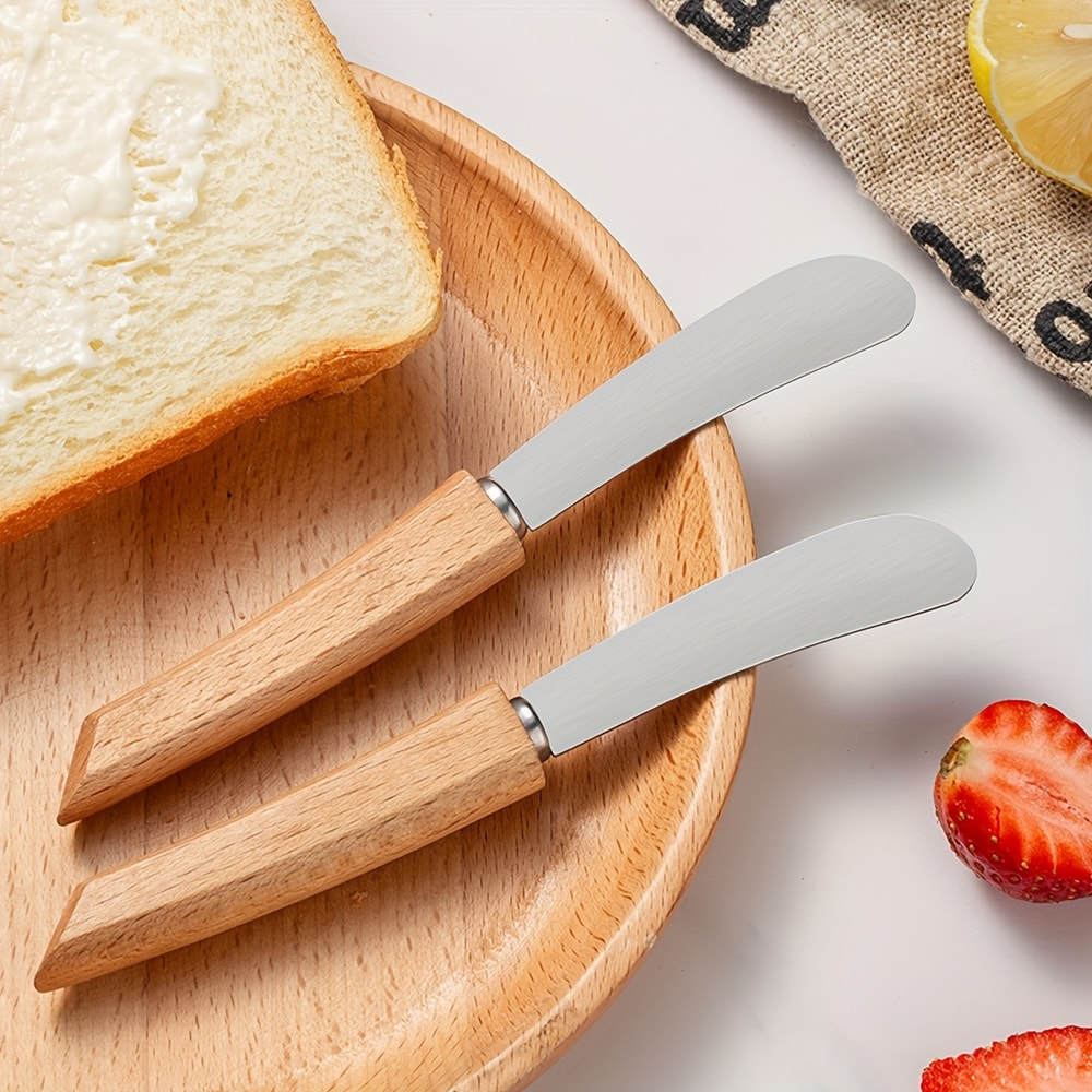Stainless Steel Butter Knife With Wooden Long Handle Perfect For Spreading Jam Butter And Pastry 0