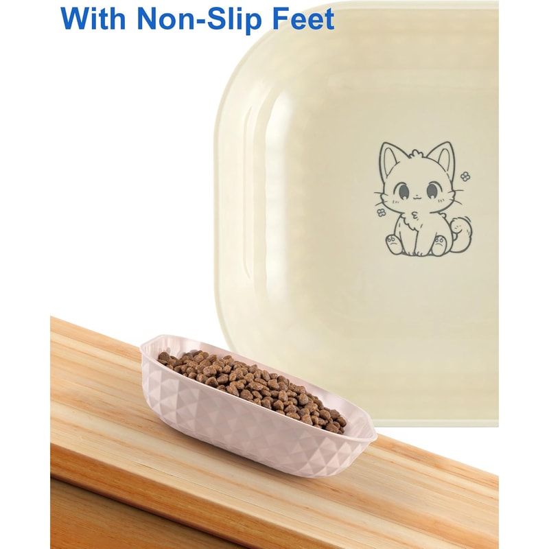 NonSlip Cat Bowls Set Whisker Fatigue Relief AntiTip Dishes For Indoor Cats 2