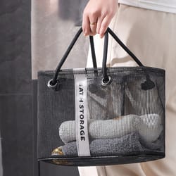 collapsible mesh drain basket travel toiletry organizer with carry handle