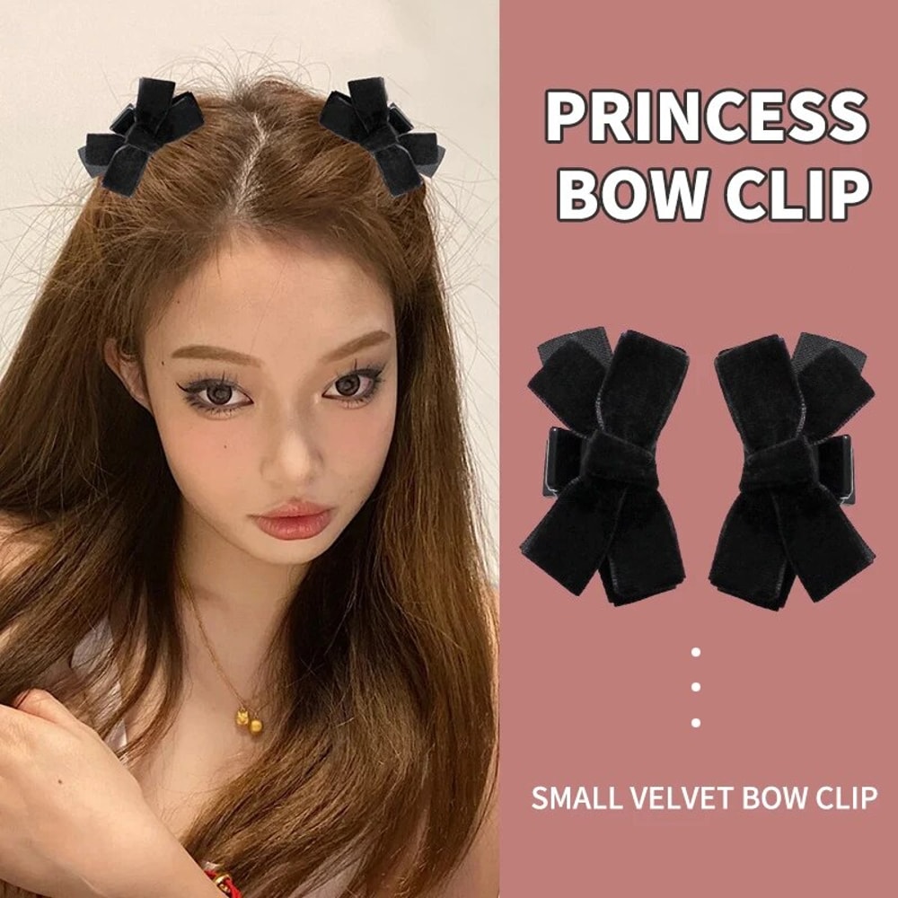 Elegant Black Velvet Bow Hair Clip Set For Women Princess Style Grab Clips 1