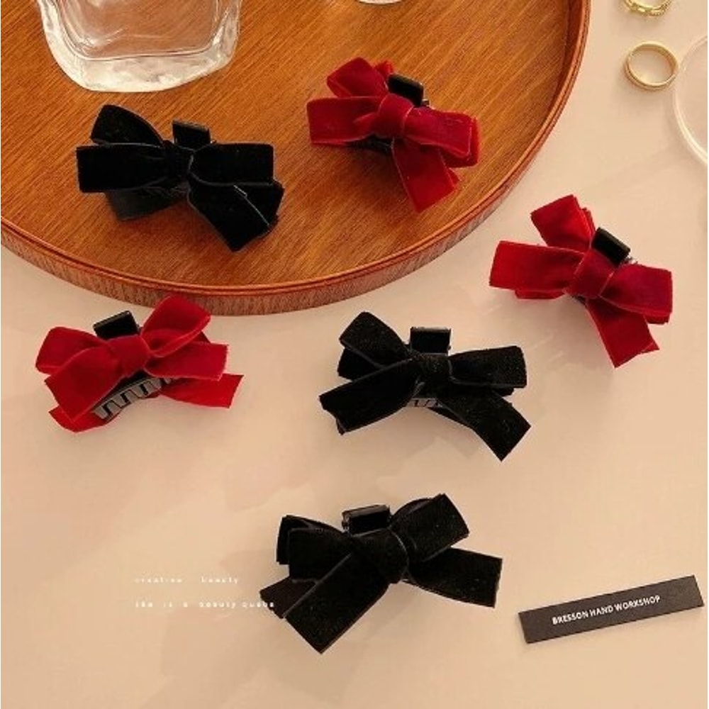 Elegant Black Velvet Bow Hair Clip Set For Women Princess Style Grab Clips 6