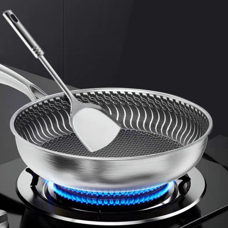 Whole Body Stainless Steel Frying Pan DoubleSided Honeycomb Skillet For All Stove Types 1