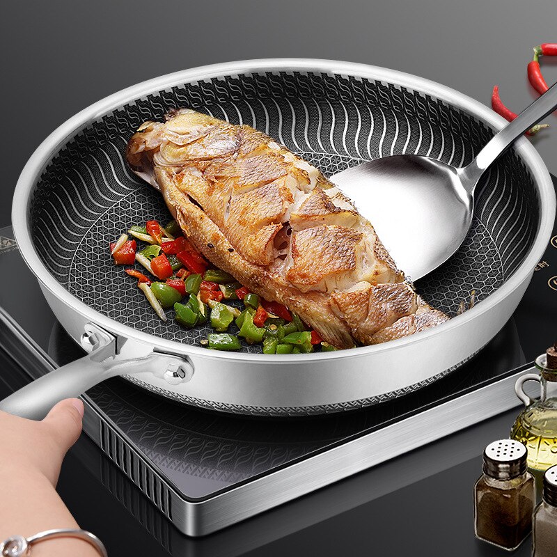 Whole Body Stainless Steel Frying Pan DoubleSided Honeycomb Skillet For All Stove Types 2