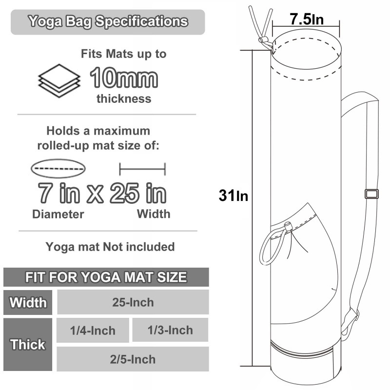 Yoga Mat Bag With Water Bottle Pocket Wet Storage MultiFunctional Carrier For Gym Pilates Fitness 4