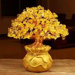golden crystal wealth tree ornament, money bag desktop tree craft gift