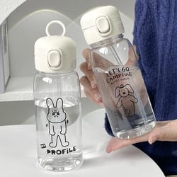 transparent creative printed plastic water bottle with bouncing straw portable outdoor sports cup for travel