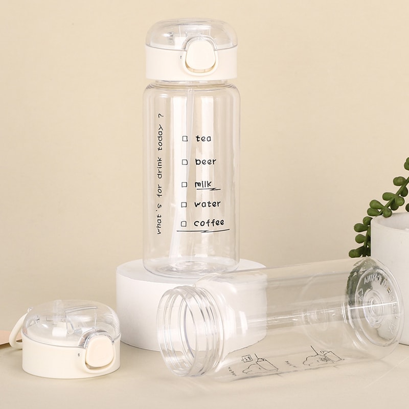 Transparent Creative Printed Plastic Water Bottle With Bouncing Straw Portable Outdoor Sports Cup F 3