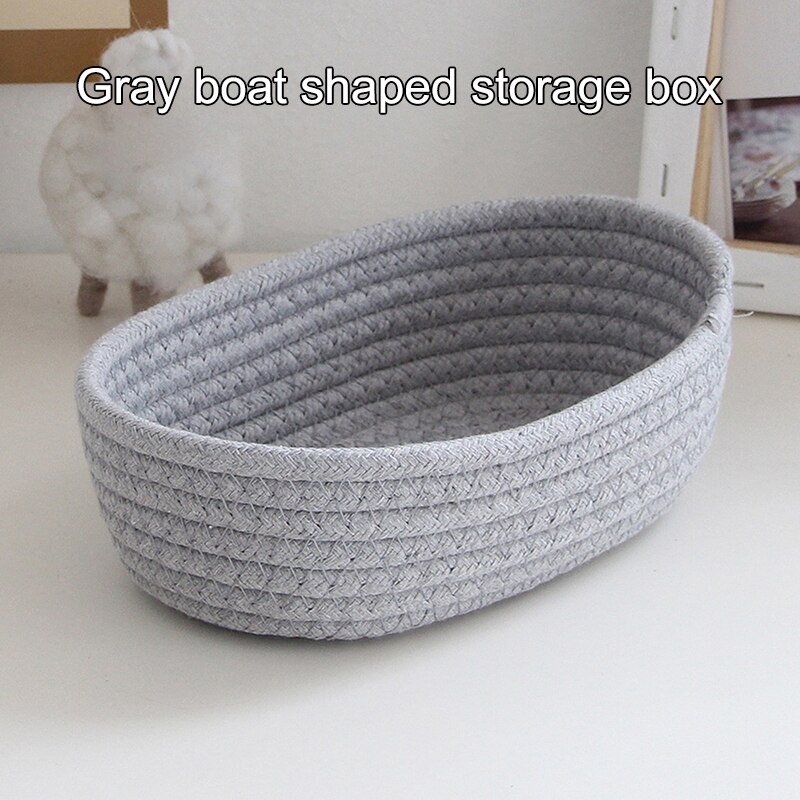 Hand Woven Cotton Thread Storage Basket BoatShaped Storage Box For Toys Cosmetics Office And Statio 3
