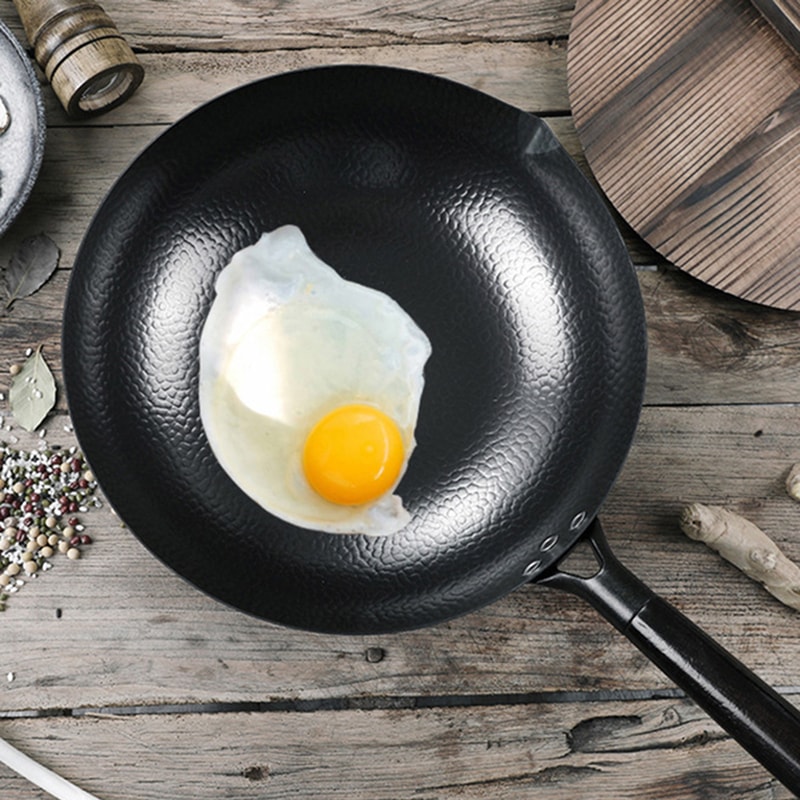 Pure Iron Wok Pan, Non-Coated Cast Iron for Gas and Induction Cooker Chinese Wok Cookware