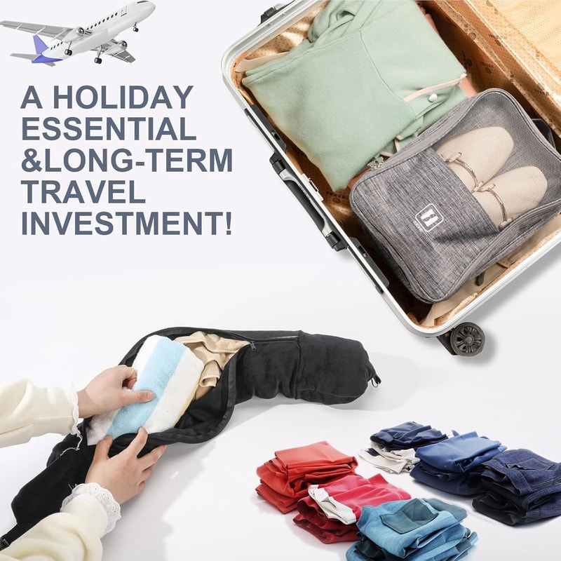 Premium Adjustable Memory Foam Travel Neck Pillow for Airplane, Car & Home Comfort