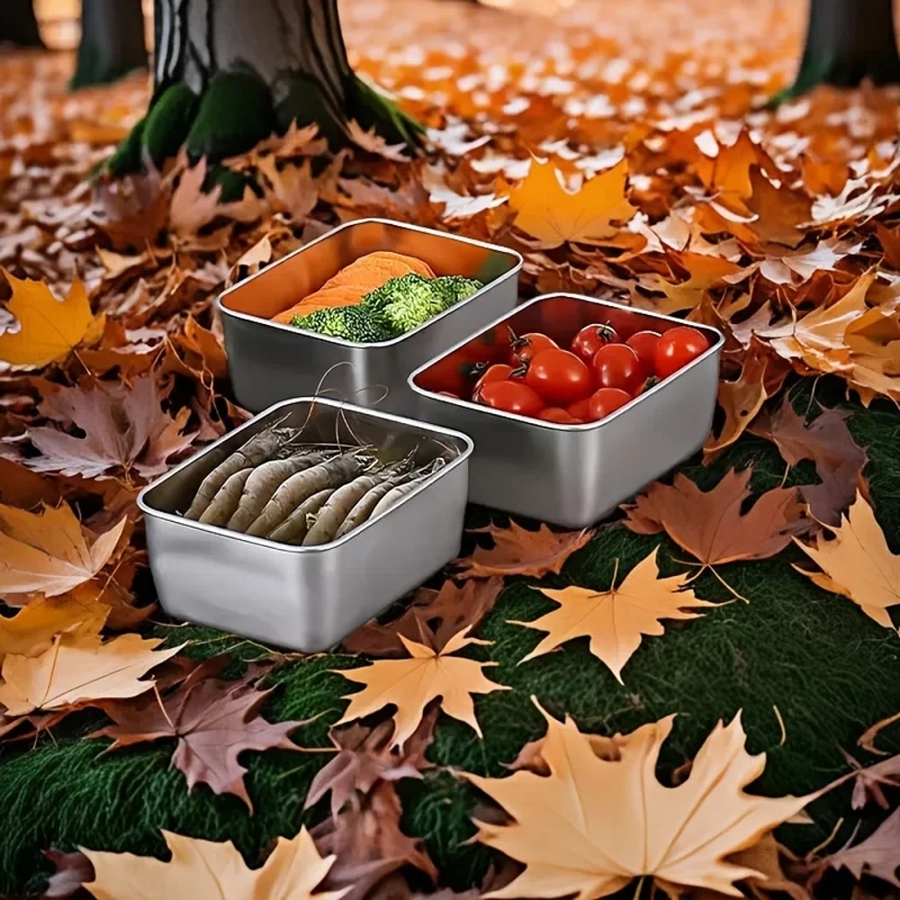 Stainless Steel Food Storage Containers Set Leakproof, Stackable Flip-Top Lids for Camping, Office, Kitchen.