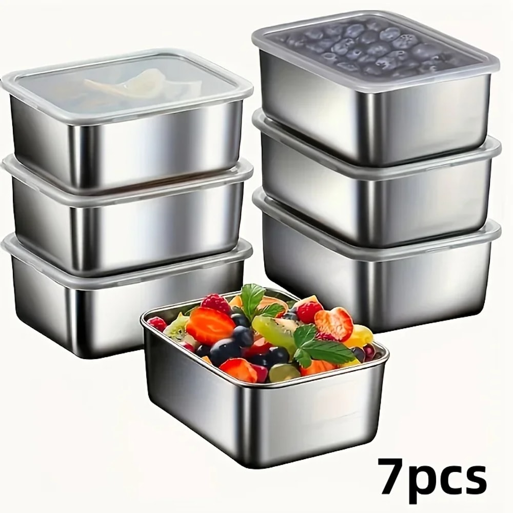 Stainless Steel Food Storage Containers Set Leakproof, Stackable Flip-Top Lids for Camping, Office, Kitchen.
