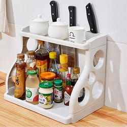 double-layer kitchen floor shelf multifunctional knife rack & seasoning organizer for efficient storage