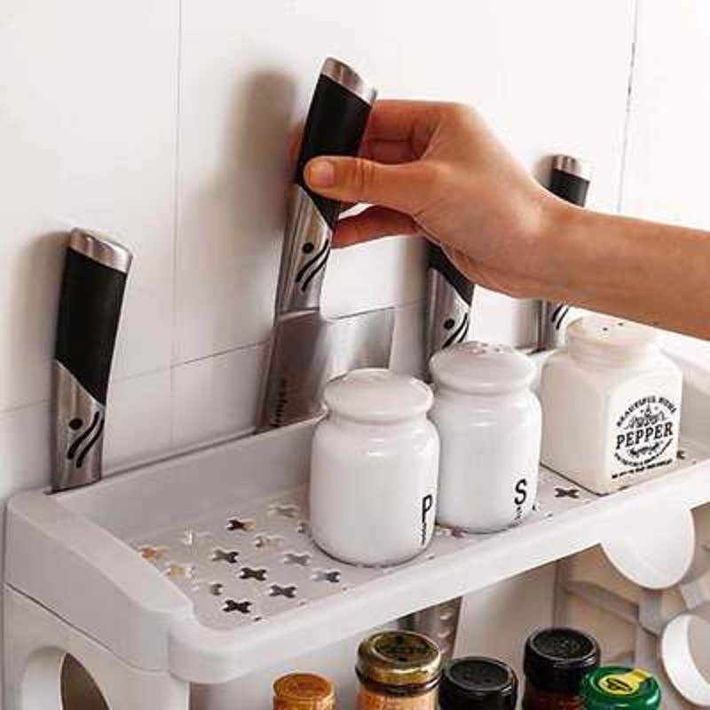 Double-Layer Kitchen Floor Shelf Multifunctional Knife Rack & Seasoning Organizer for Efficient Storage