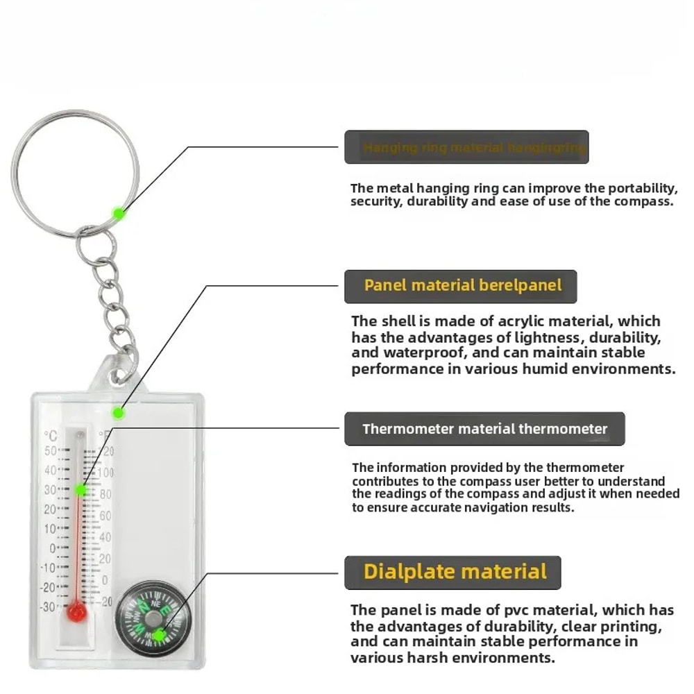 Compass And Thermometer Keychain Outdoor Survival MultiTool With Pocket Size Design For Hiking Adv 1
