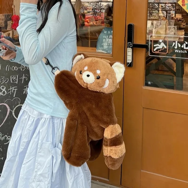 Red Panda Plush Backpack Cute Plushie Doll Crossbody Fur Soft Shoulder Bag For Women Ideal For Tra 2