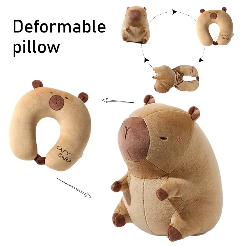 Portable Cartoon Capybara Ushaped Plush Pillow Travel Neck Support Pillow Cute Plush Throw Pillow 0