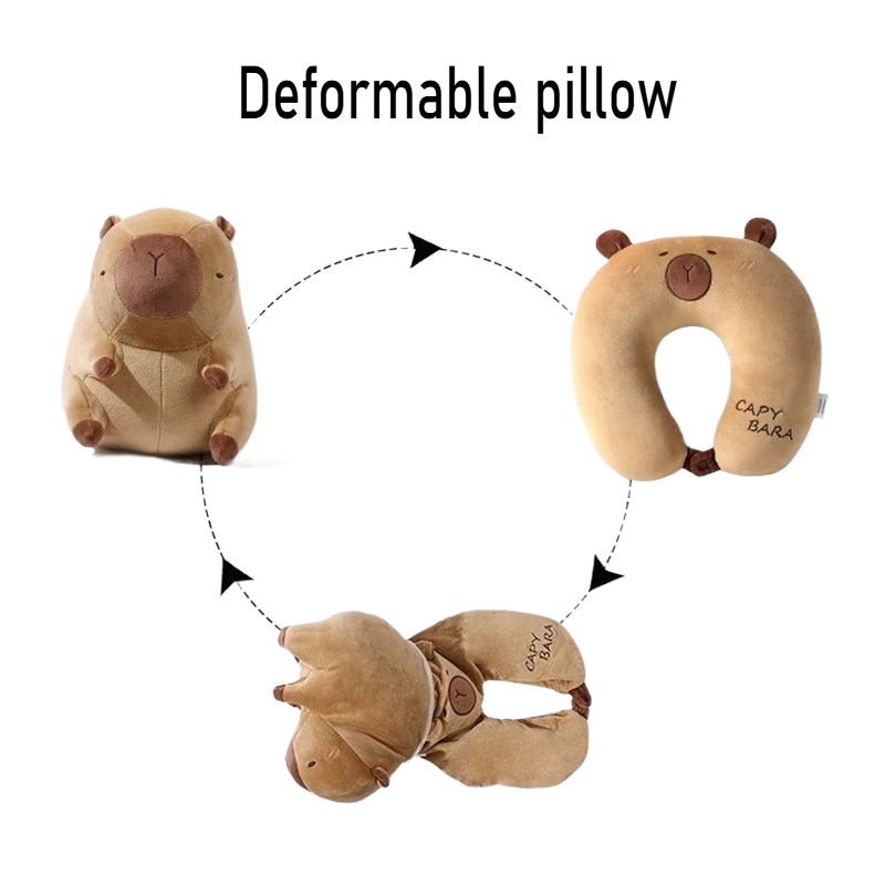 Portable Cartoon Capybara Ushaped Plush Pillow Travel Neck Support Pillow Cute Plush Throw Pillow 1