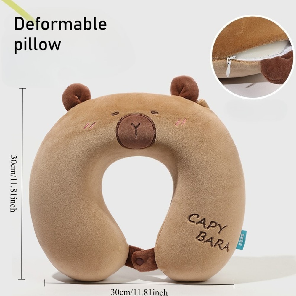 Portable Cartoon Capybara Ushaped Plush Pillow Travel Neck Support Pillow Cute Plush Throw Pillow 2