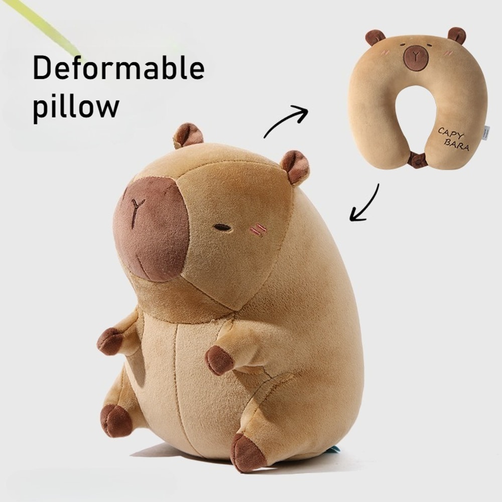 Portable Cartoon Capybara Ushaped Plush Pillow Travel Neck Support Pillow Cute Plush Throw Pillow 4