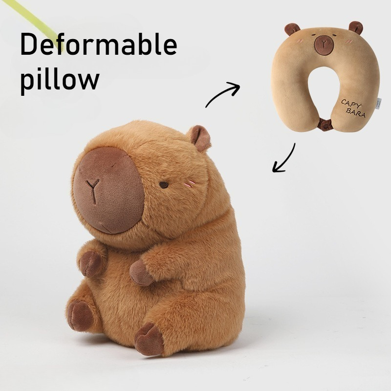 Portable Cartoon Capybara Ushaped Plush Pillow Travel Neck Support Pillow Cute Plush Throw Pillow 5