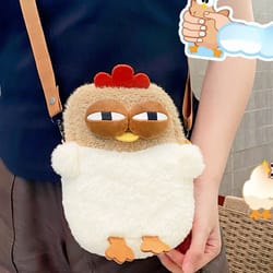 chicken plush shoulder bag – cute & funny hen satchel purse with pendant keychain for women