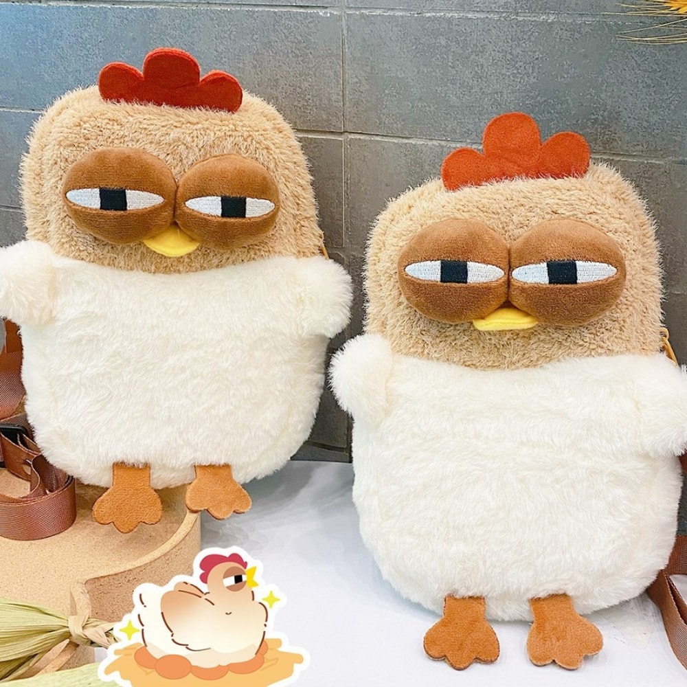 Chicken Plush Shoulder Bag Cute Funny Hen Satchel Purse With Pendant Keychain For Women 1