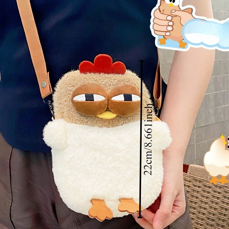 Chicken Plush Shoulder Bag Cute Funny Hen Satchel Purse With Pendant Keychain For Women 3