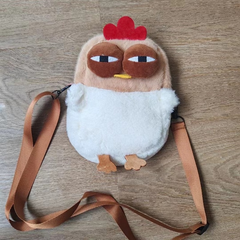 Chicken Plush Shoulder Bag Cute Funny Hen Satchel Purse With Pendant Keychain For Women 5